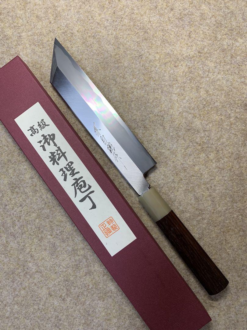 堺打刃物】 切付 包丁 白ニ鋼 7寸 紫檀白水牛八角柄 （株式会社