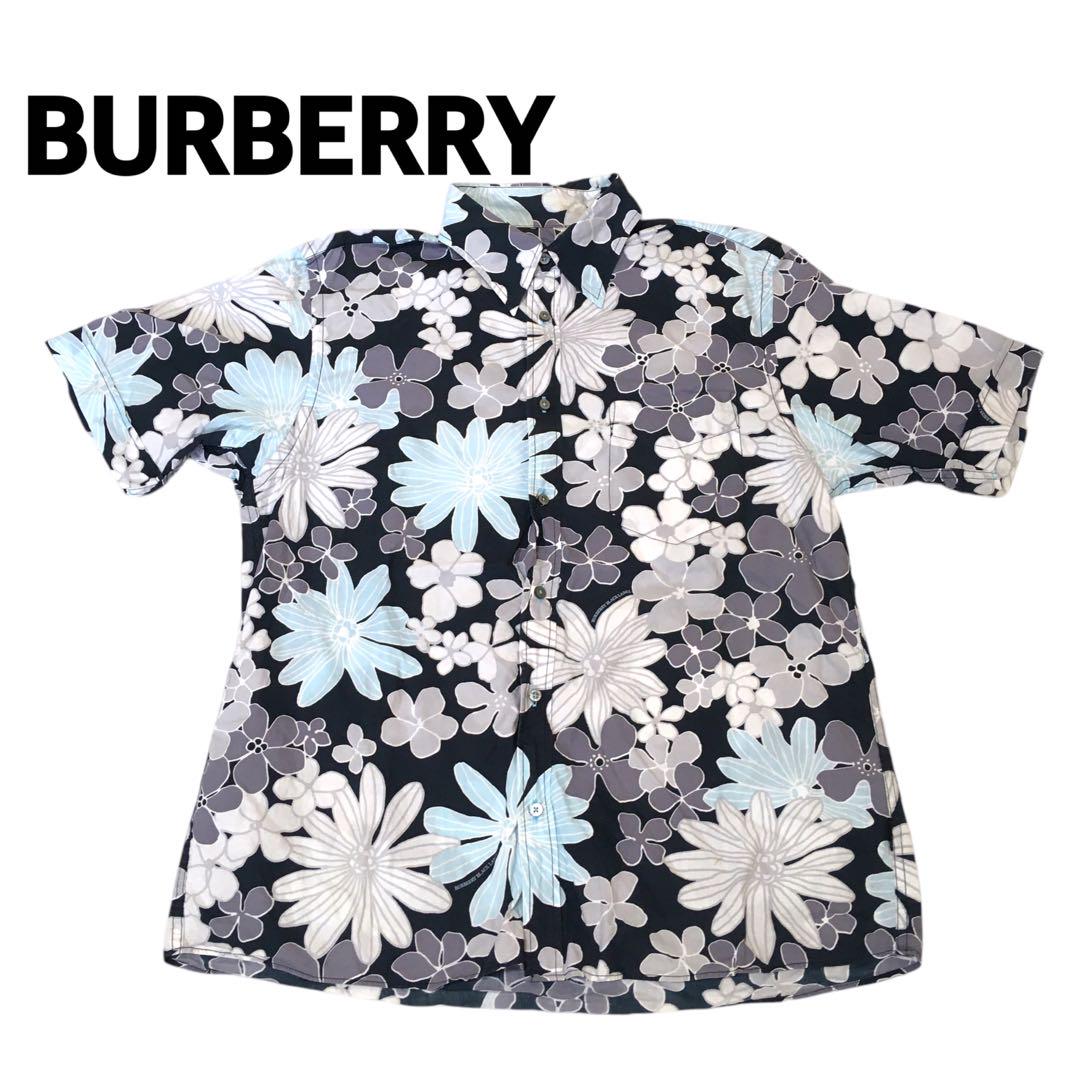 メンズ　バーバリーブラックレーベル　アロハシャツ　フラワー　ブルー　サイズL BURBERRY BLACK LABEL アロハシャツ フラワー ブルー - メルカリ