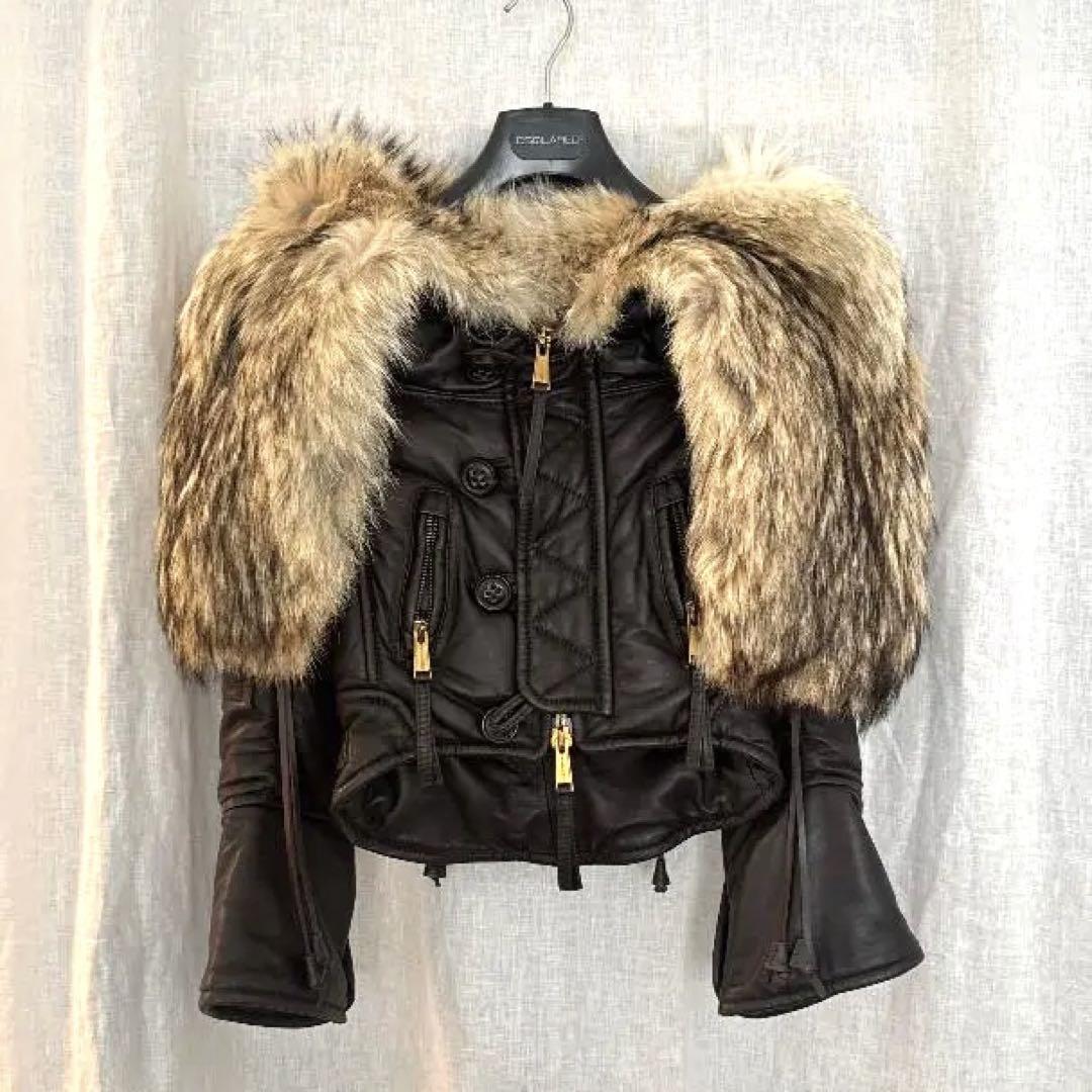 DSQUARED2 / ラムレザー コヨーテファー付 ジャケット【定価65万】 DSQUARED2 / ラムレザー コヨーテファー付 願える ジャケット