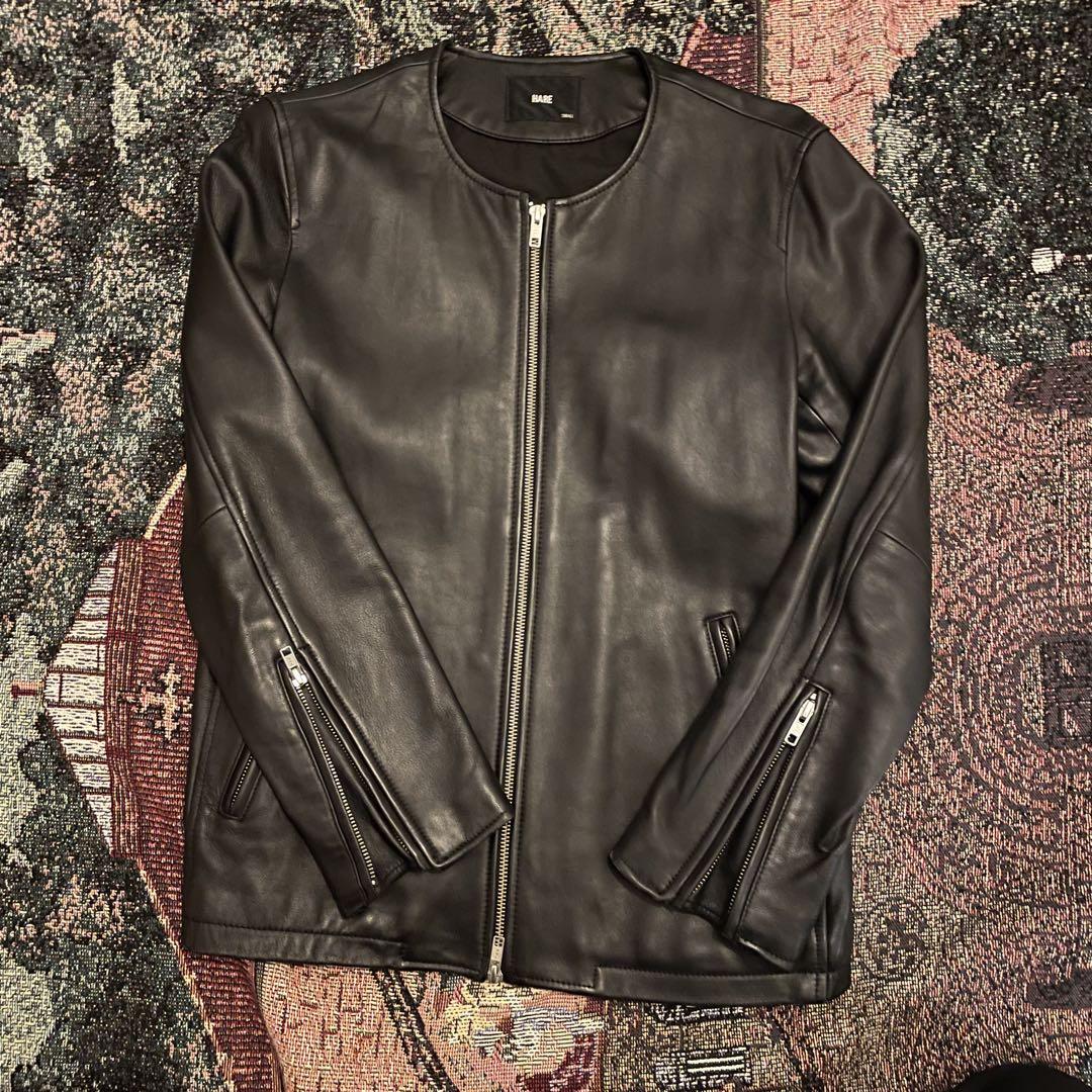 HARE ハレ　レザーノーカラーシングルライダース　ジャケット　ブラック　羊革 HARE ノーカラー シングルレザージャケット （HARE（ハレ）の