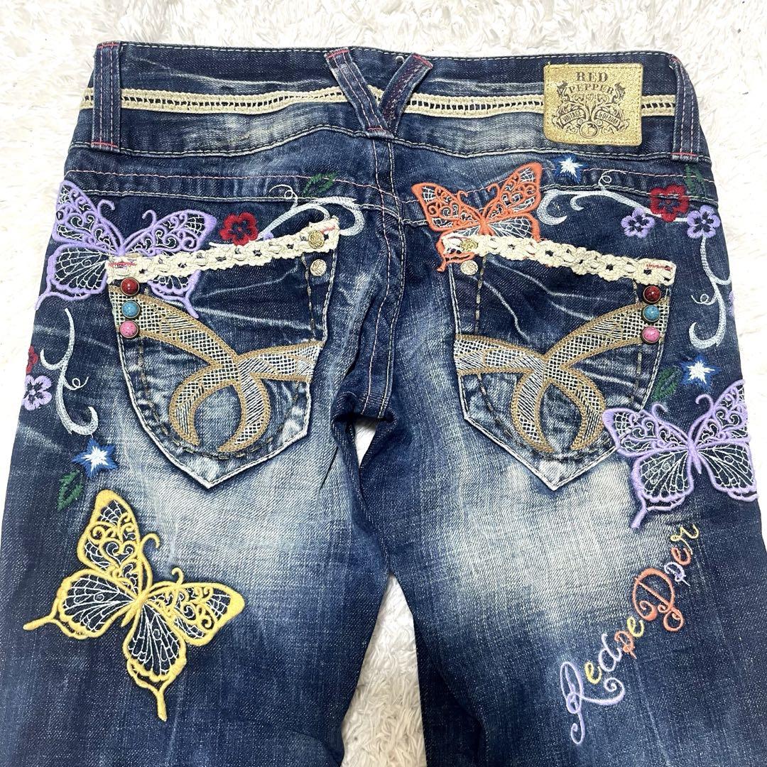 レッドペッパー　デニムパンツ　刺繍　蝶　レース　26 レッドペッパー デニムパンツ 刺繍 蝶 レース 26 （REDPEPPER