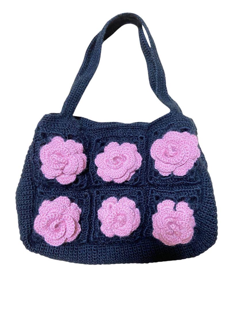 ピンクハウス♡かぎ編み お花モチーフ リボン ハンドバッグ アイボリー系 ピンクハウス♡かぎ編み お花モチーフ リボン ハンドバッグ