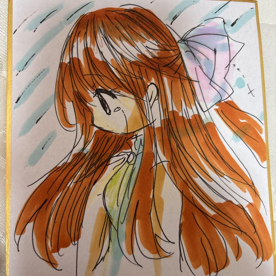 手描きイラスト。小色紙。涙をながしている女の子 とりだす