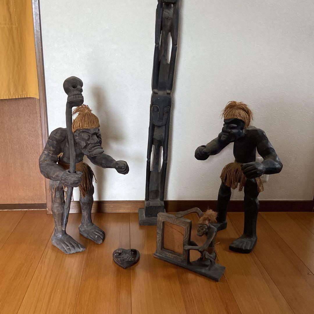 アフリカンアート 木製彫刻 7点セット 揉ん モジャ人形