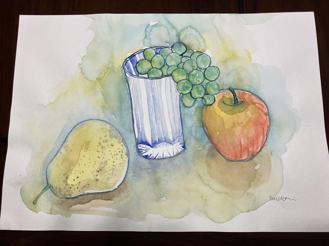 水彩画(静物‹果物›)№20 原画】on the table（水彩画/額無し）☆静物画 フルーツ 絵画