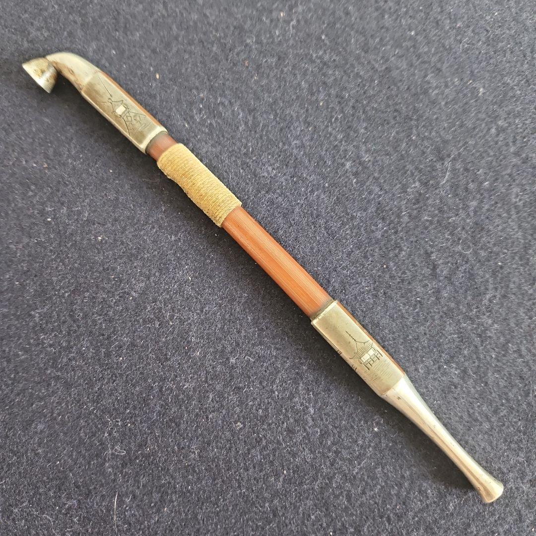 銀製煙管　霰文　キセル　アンティーク　骨董　6R1256 時代物煙管 銀延べキセル 30cm超 明治期 個人注文品 一点物 レア