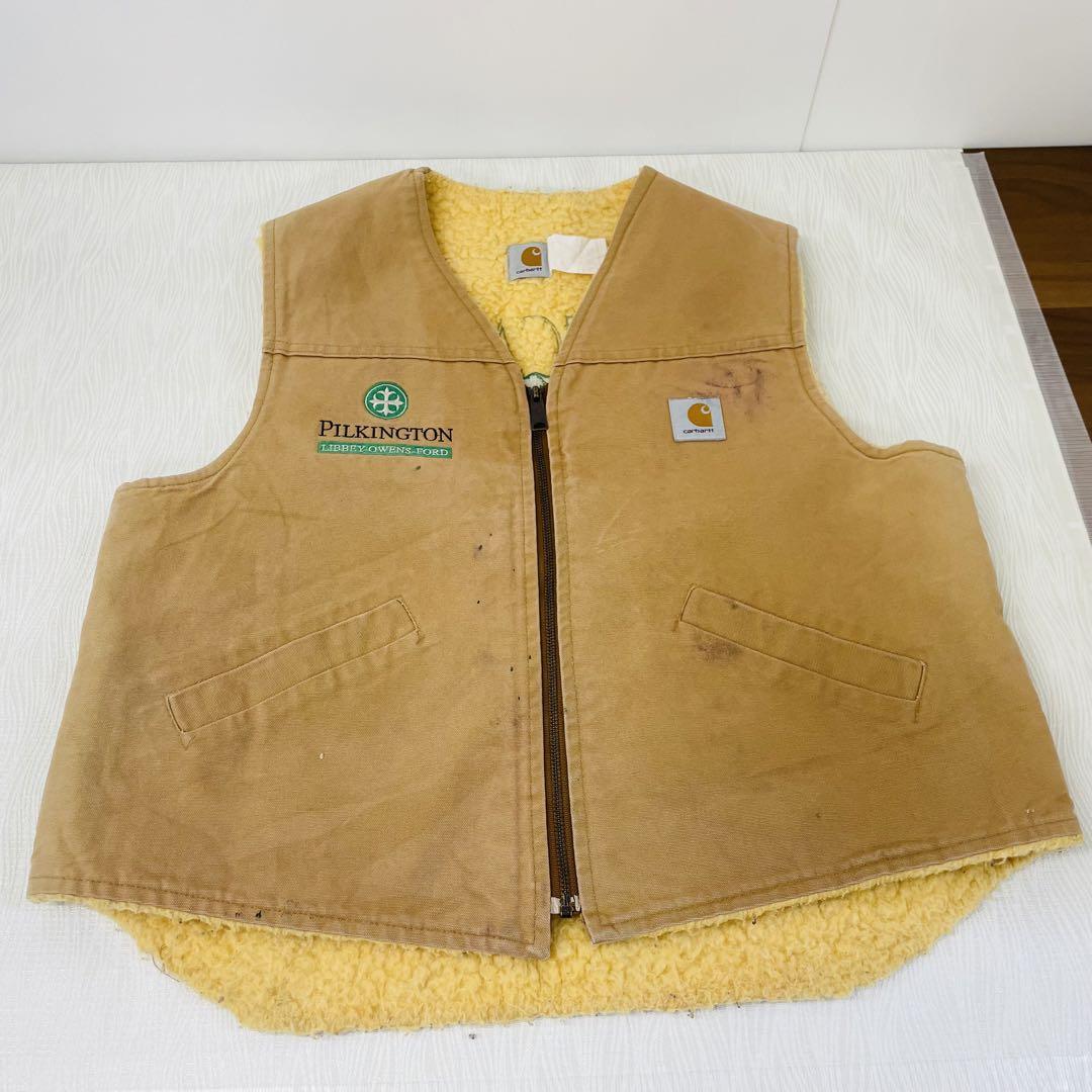 今季一番 レア】古着 カーハート ベスト 裏ボア 刺繍 （carhartt」 ダック ジャケット・アウター