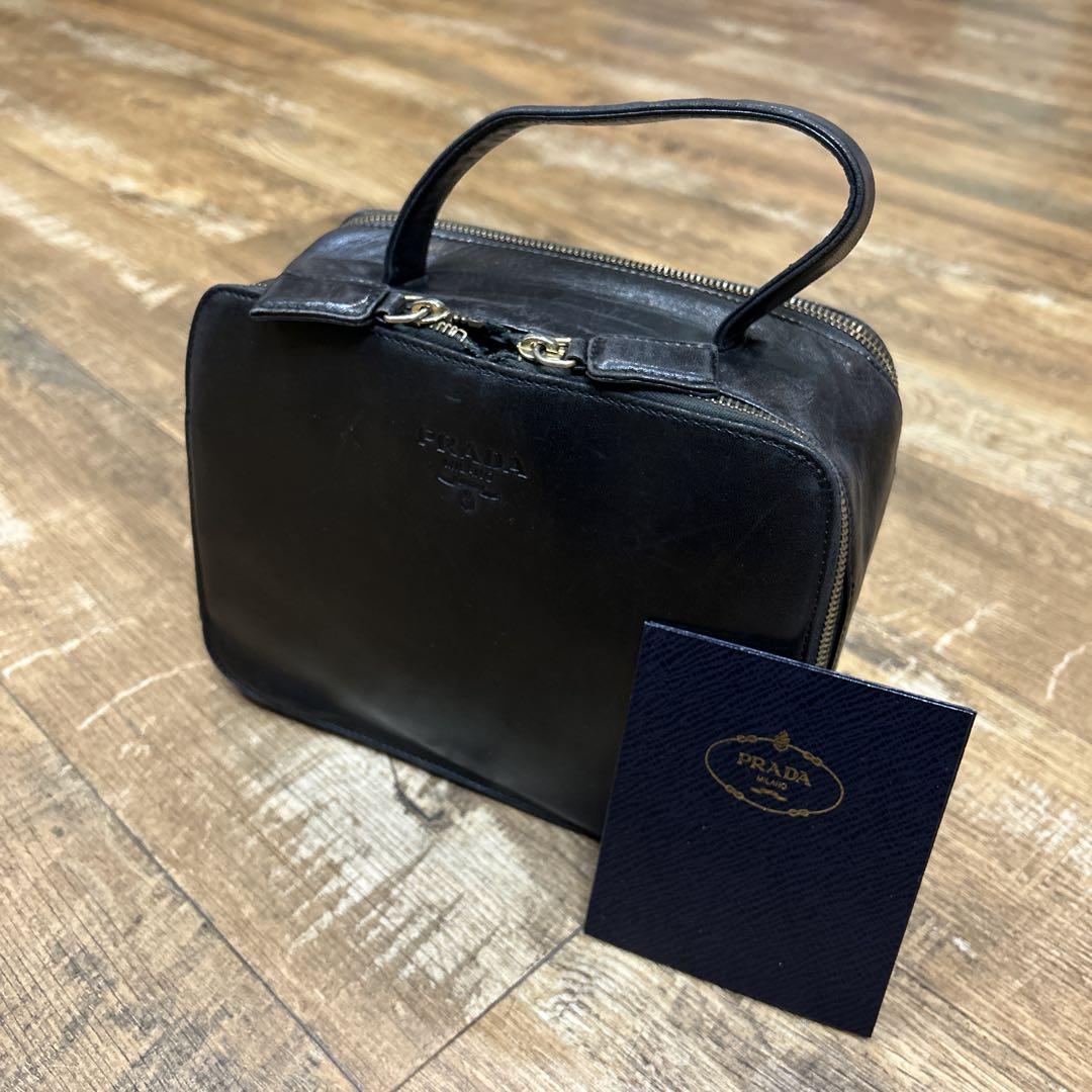 プラダ PRADA オールド オールレザー バニティバッグ コスメバッグ プラダ PRADA オールド オールレザー バニティバッグ コスメバッグ