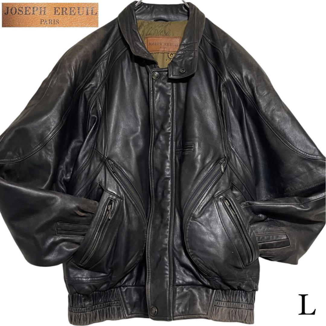 amphibian ラムレザー　羊革　ライダースジャケット　Ｌサイズ 大きいサイズ【vintage】羊革 ラムレザーシングルライダース
