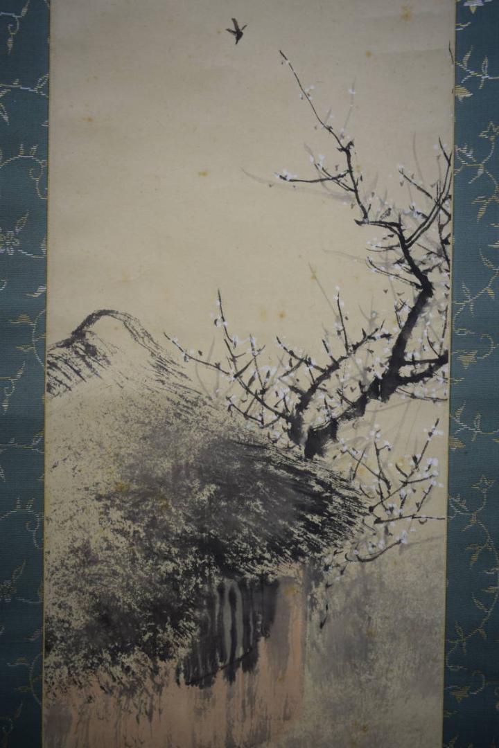 新品登場 真作/今尾景年/田家早梅図/早春梅花/桐共箱二重箱付/布袋屋掛軸 絵画