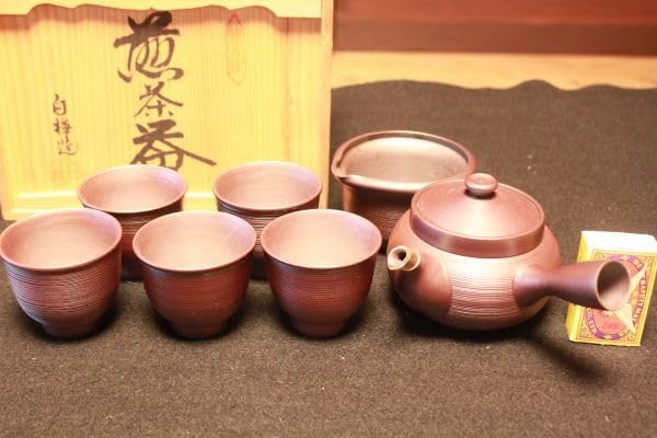 煎茶道具万古焼 白梅造 煎茶器揃急須＆湯冷まし＆茶杯検(初だし