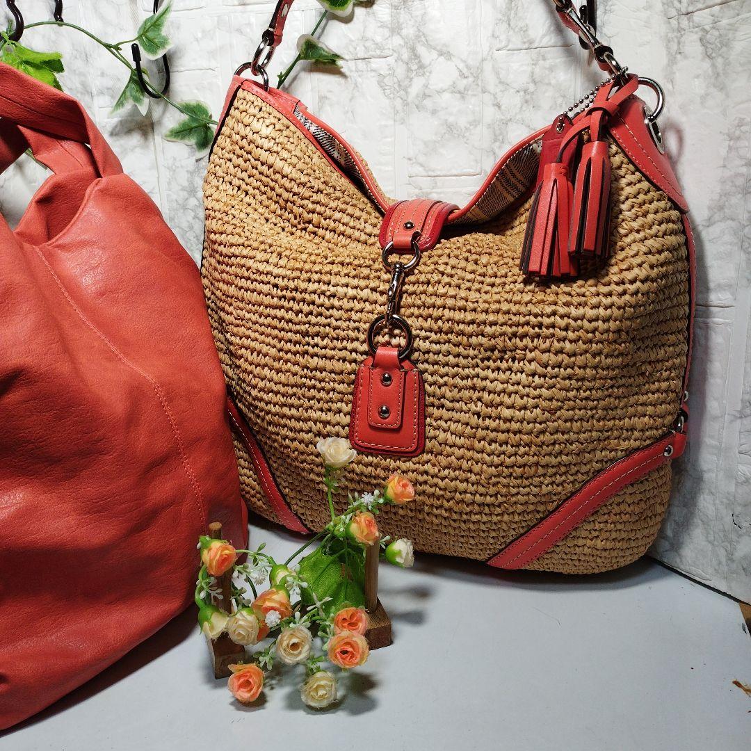大人気新品 大特価※美品COACHコーチ籠編み込みバックトートバッグ バッグ