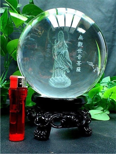 150MM 超綺麗 観世音菩薩入り K9 水晶丸玉 B81B1/143B137D（純金