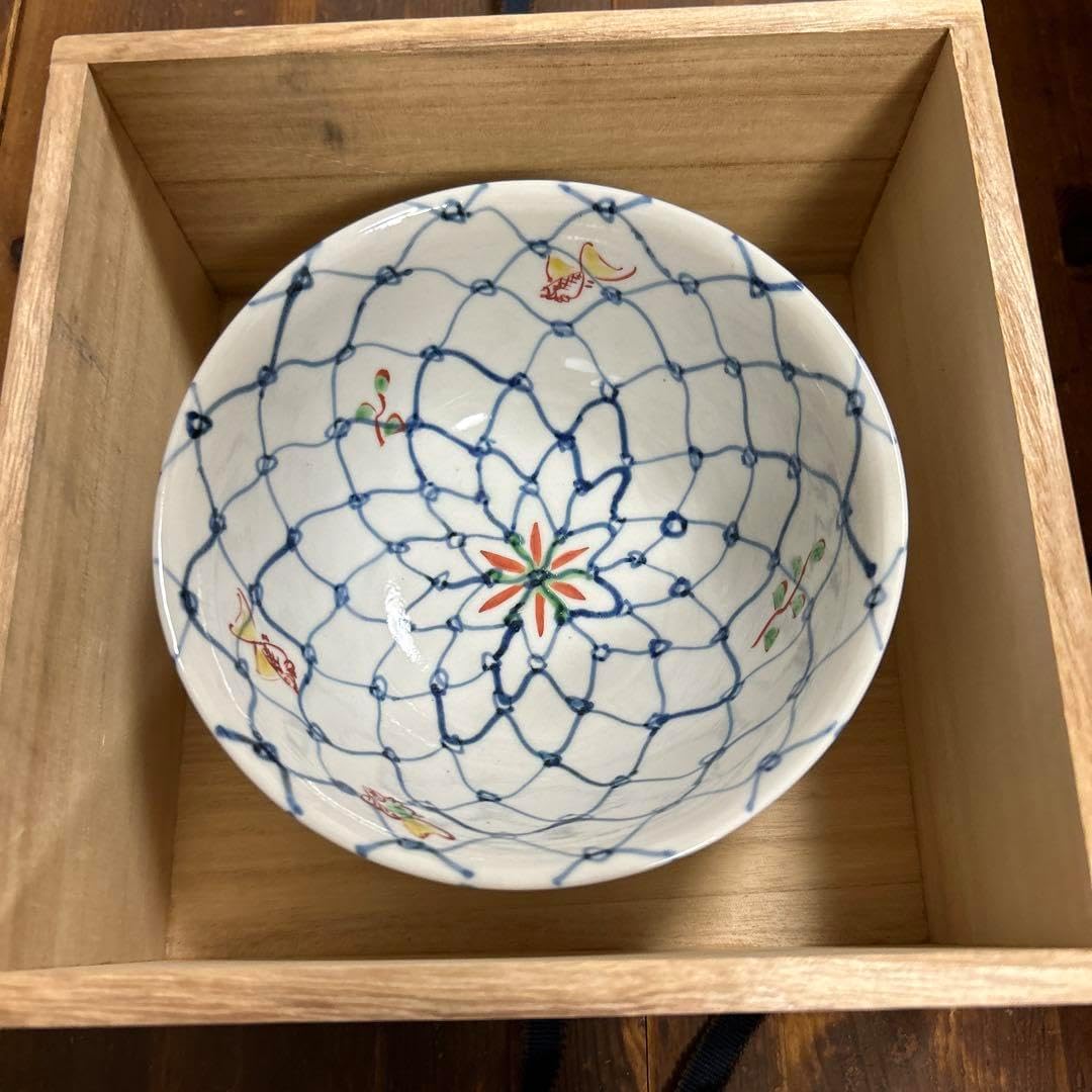 Kutani焼き 正木春蔵（師 須田菁華） 色絵染付魚紋網鉢 作家物