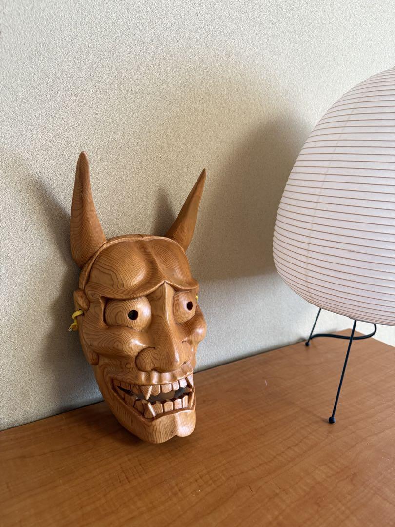 般若　能面　木彫り　厄除け Amazon.co.jp: N) 般若面 木彫 木製 極上木目 魔除け 刳抜 能面