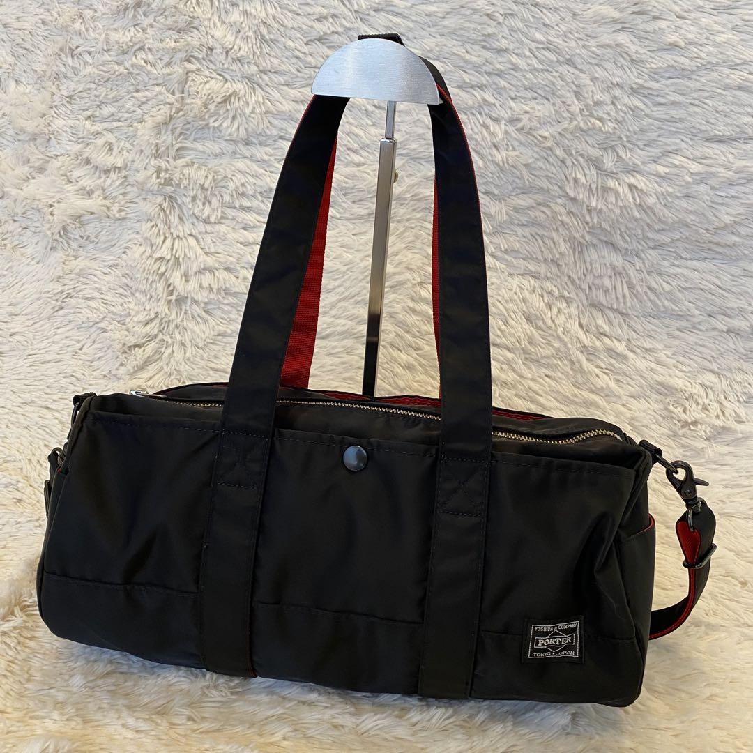 ポーターエルファイン　ロールボストンバッグ　2way 黒赤 美品】ポーター エルファイン 2way ロールボストンバッグ