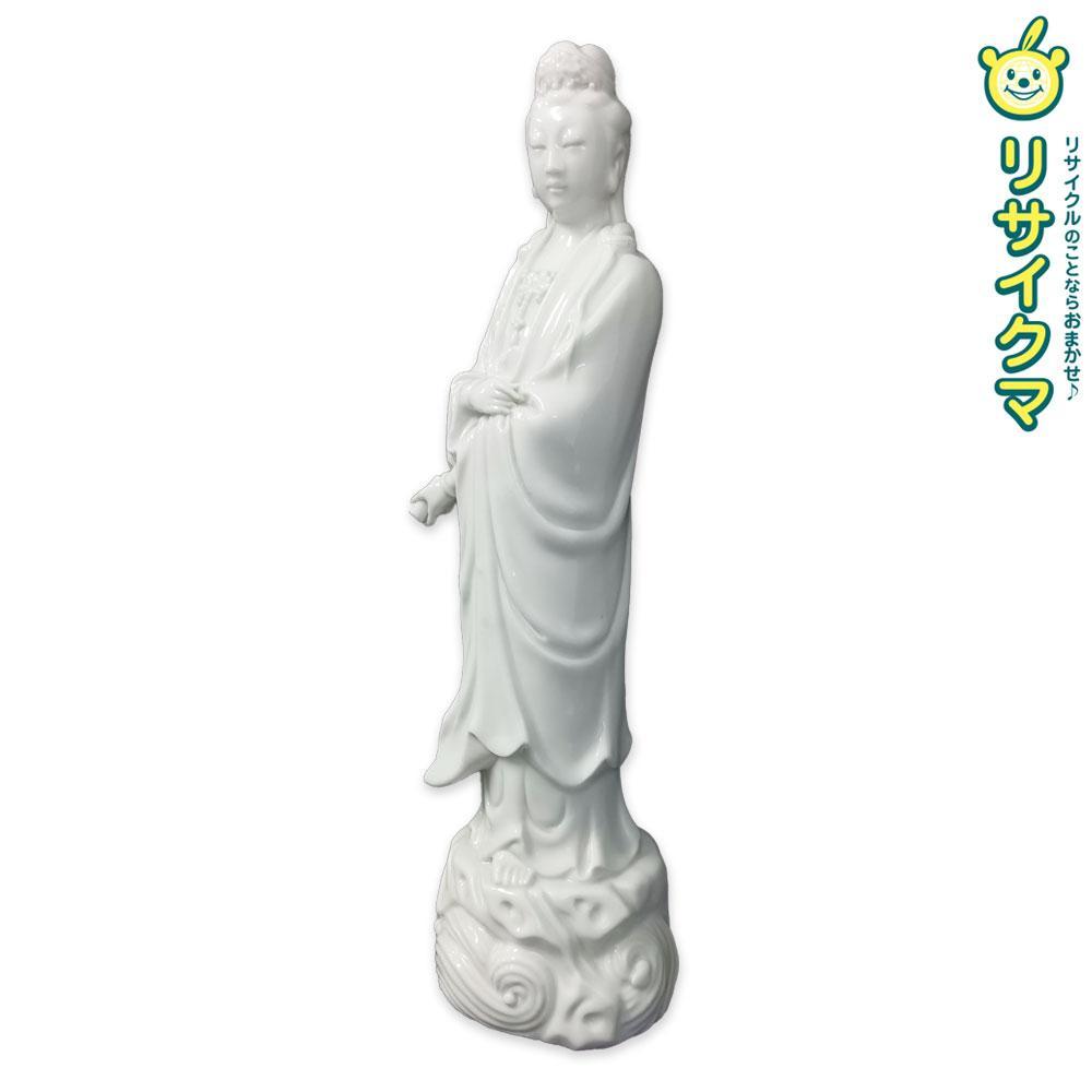 M▽水月観音 立像 白磁 仏像 (38117)（仏像 銅製水月観音像
