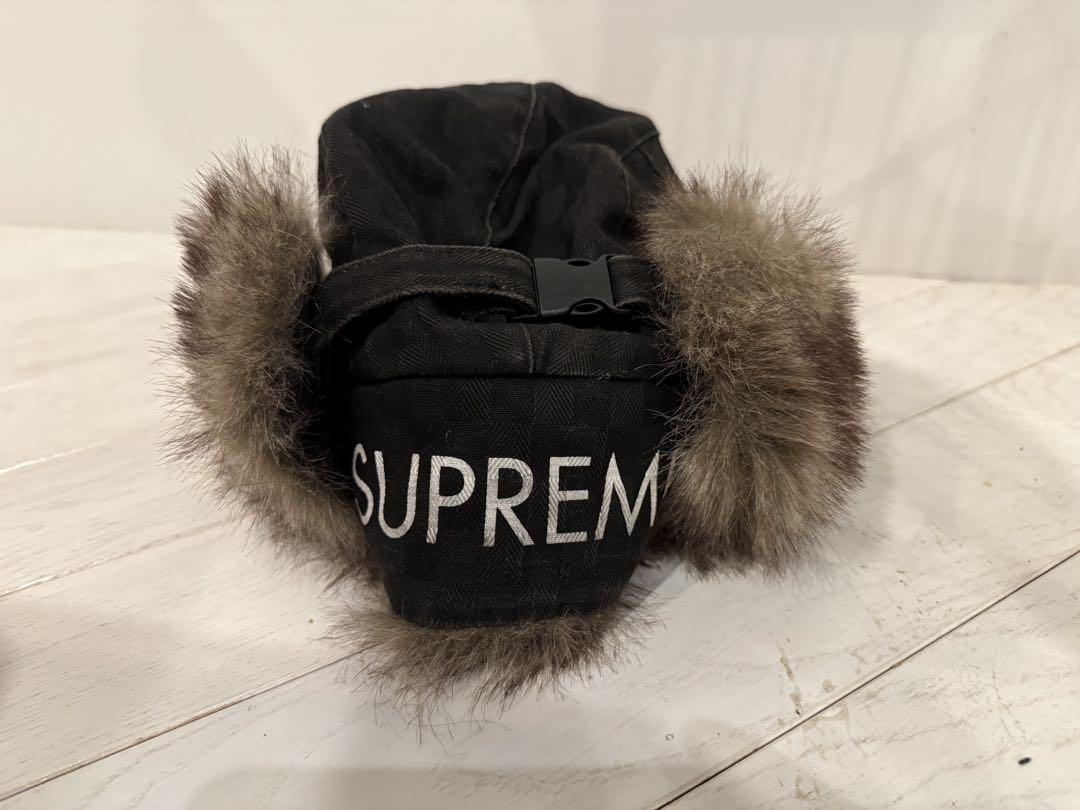 Supreme ファー付きフライトキャップ ブラック とおせ