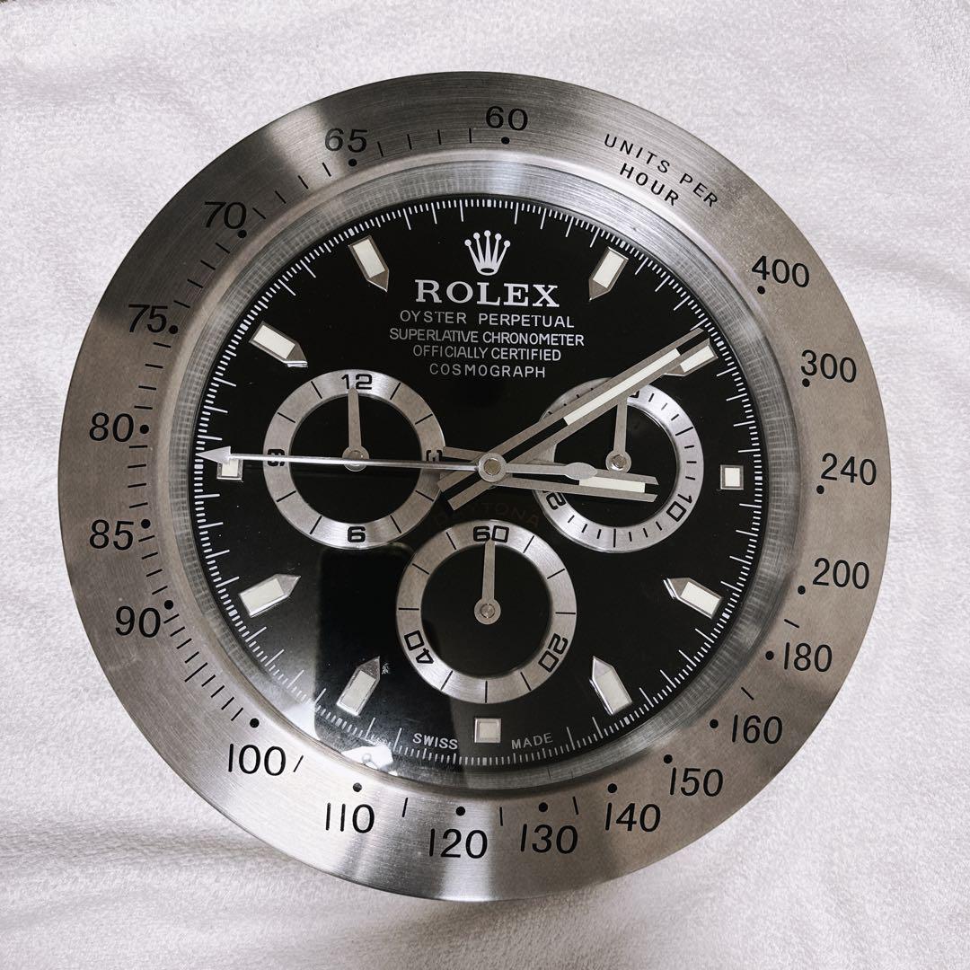 ロレックス　デイトナ掛け時計　シルバー　ブラック ロレックス ROLEX⭐️デイトナ シルバー 黒 大型壁掛け時計