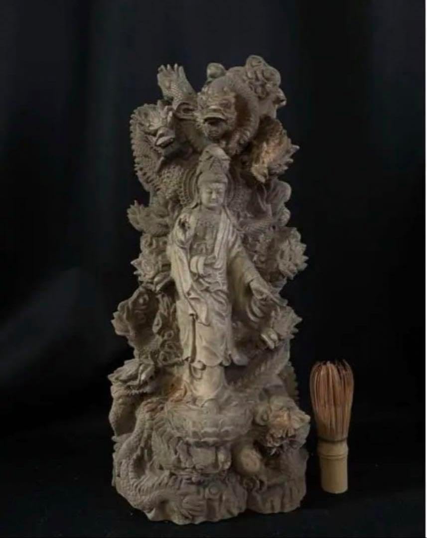 大型 高61cm 井波彫刻 仏教工芸品 総楠製 極上彫 木彫仏像 月光