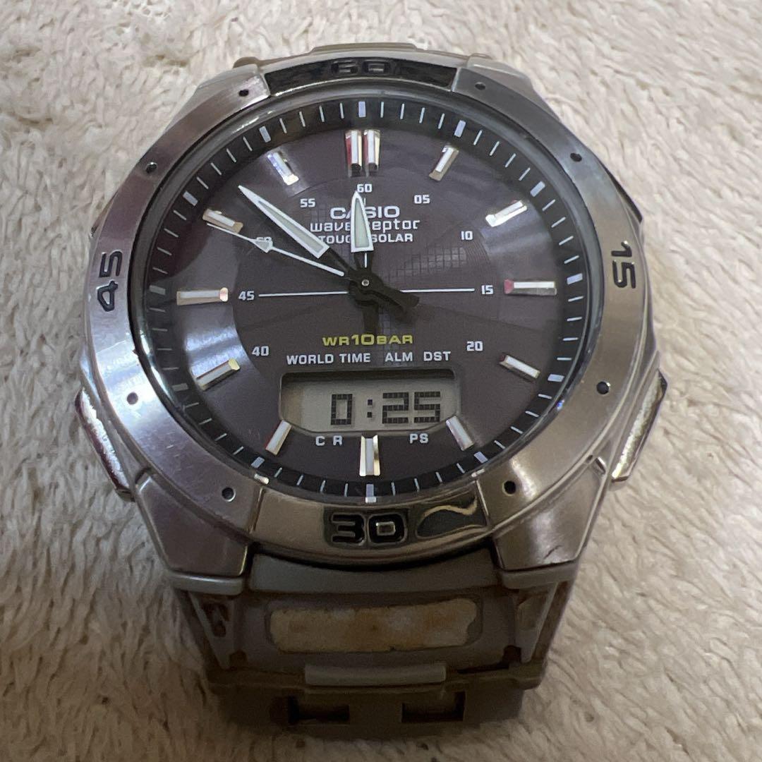 カシオ電波ソーラー4点セット.5052 WVA-470x2.他 Casio Wave Ceptor Watch Men 40mm Silver Tone Black 5052 WVA