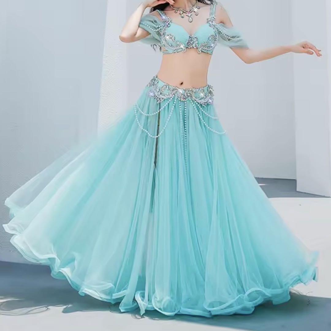 【新品】ベリーダンス衣装B ミントグリーン キラキラ パール オリエンタル M 新品】ベリーダンス衣装B ミントグリーン キラキラ パール