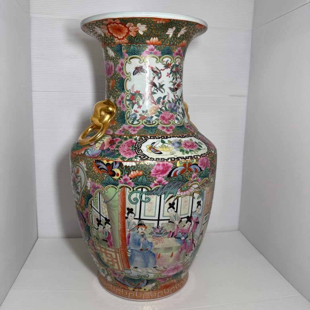 大清乾隆年製 中国 粉彩 色絵 金彩 細密絵付 花鳥唐人図 飾り壺