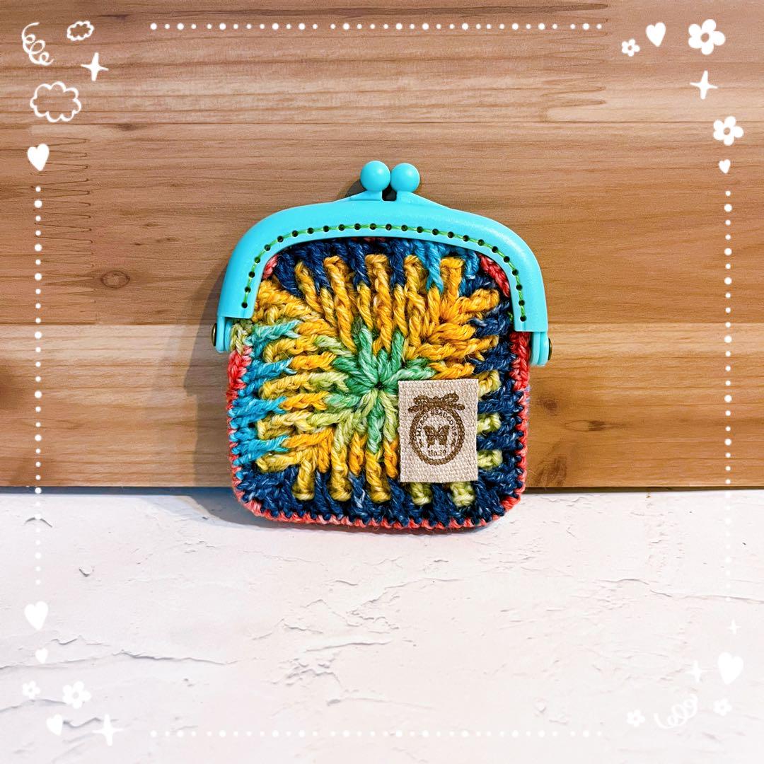 がま口ポーチ 手編み オパール毛糸 ハンドメイド （[かぎ針編み
