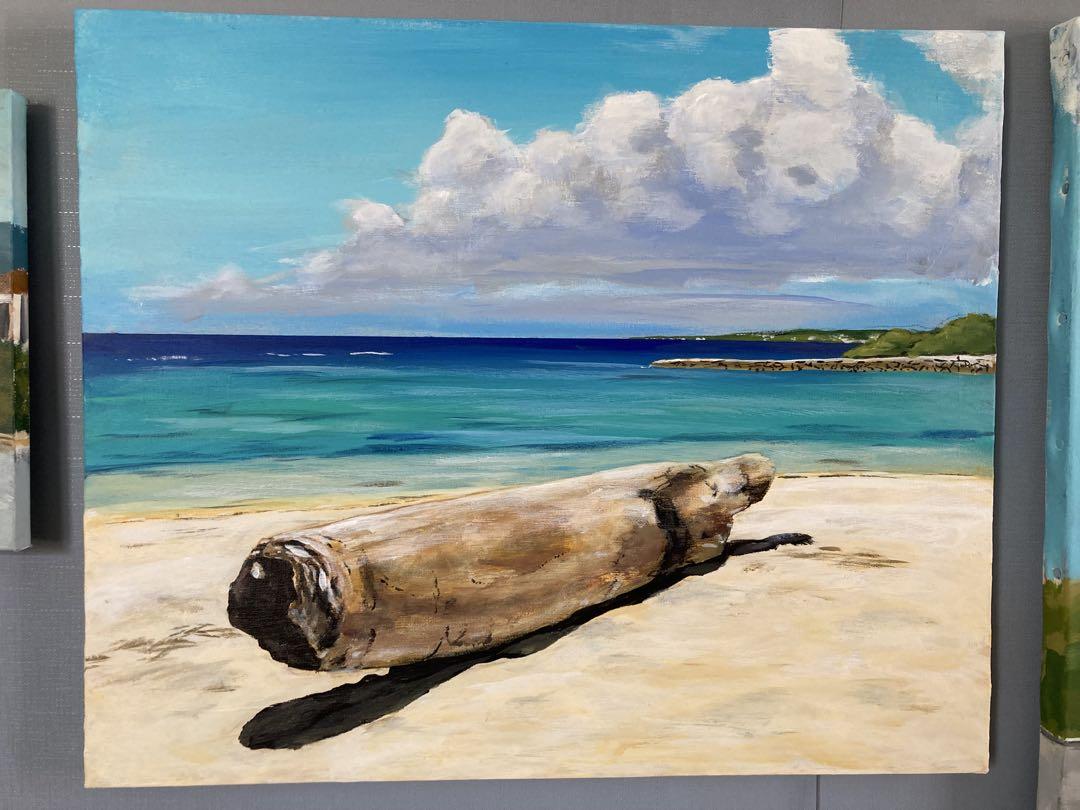 海辺　砂遊び　絵画 絵画 「砂辺の海」 （砂浜 - 絵画の人気通販 | minne 国内最大級