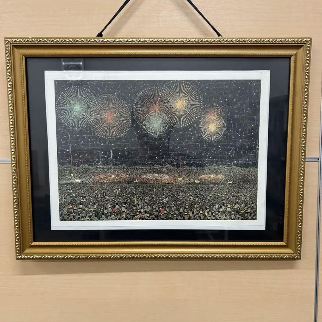 【F8号】山下清【長岡の花火】肉筆保証/表サイン・共シール有り/油彩/油絵/絵画 SALE(F6号)山下清 【長岡の花火】肉筆/表サイン有り/裏シール