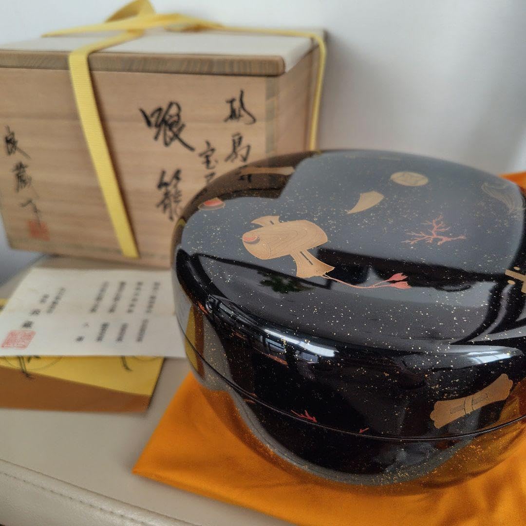 文箱　輪島塗 輪島塗 良蔵作 喰籠 共箱 サイズ 直径約21㎝ 高さ約11.5㎝（重箱