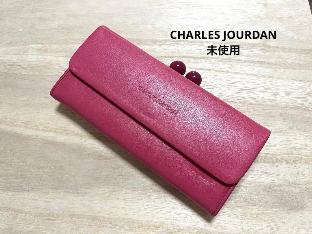 【未使用】CHARLES JOURDAN ピンクレザー二つ折り財布 未使用】CHARLES JOURDAN ピンクレザー二つ折り財布