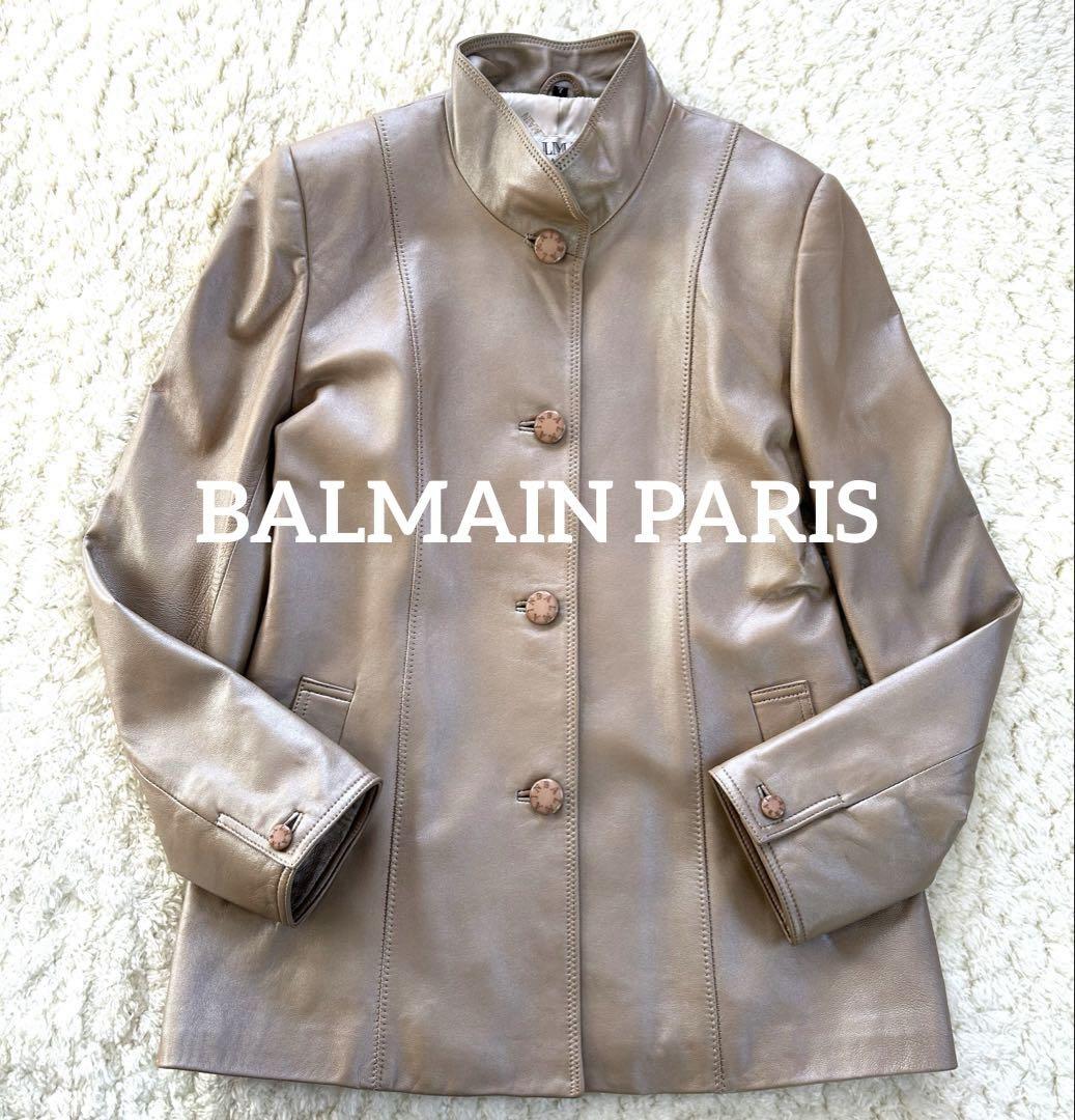 グレー レザージャケット スタンドカラー　BALMAIN スタンドカラーシングルライダース レザージャケット｜メンズ