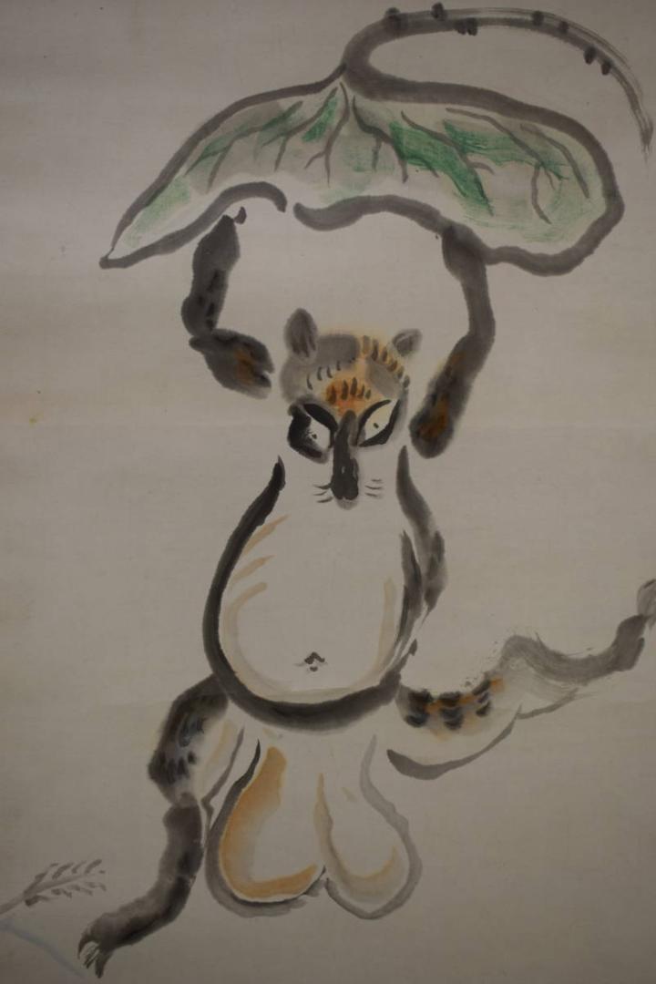真作/岩崎巴人/狸図/布袋屋掛軸HI-567 真作/岩崎巴人/狸図/布袋屋掛軸HI-567 だまし