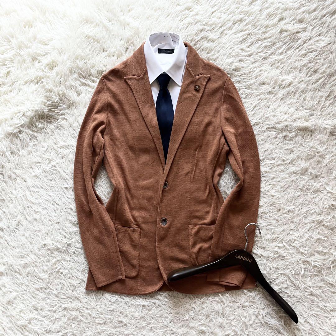 <美品>LARDINI オレンジ コットン ニットジャケット サイズＭ 美品>LARDINI オレンジ コットン ニットジャケット サイズM