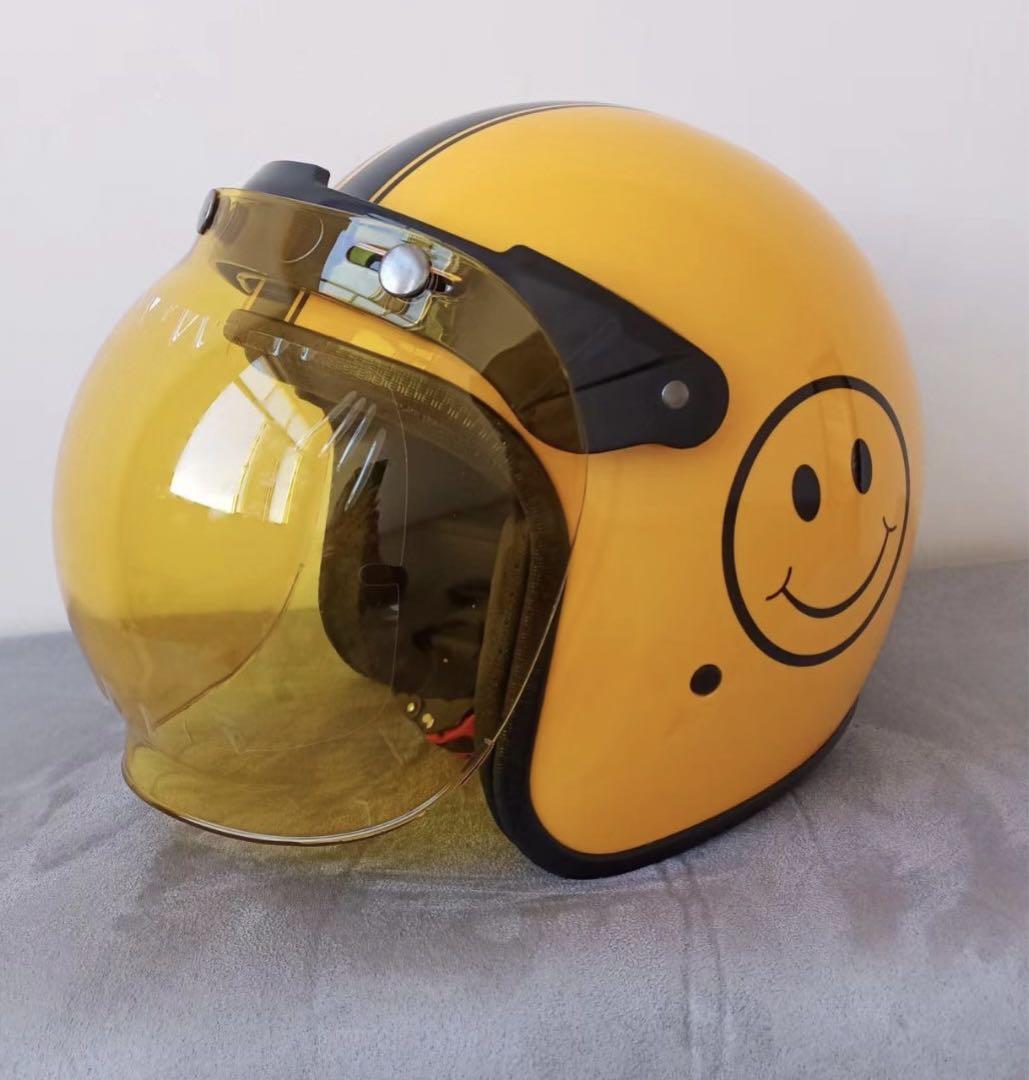 黄色笑顔ジェットヘルメット バブルレンズ付き M〜XXL新品（楽天