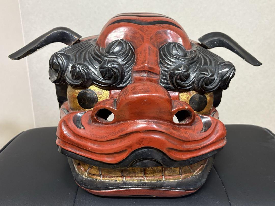 獅子舞　獅子頭　赤黒木製 Yahoo!オークション -「獅子頭 獅子舞」の落札相場・落札価格