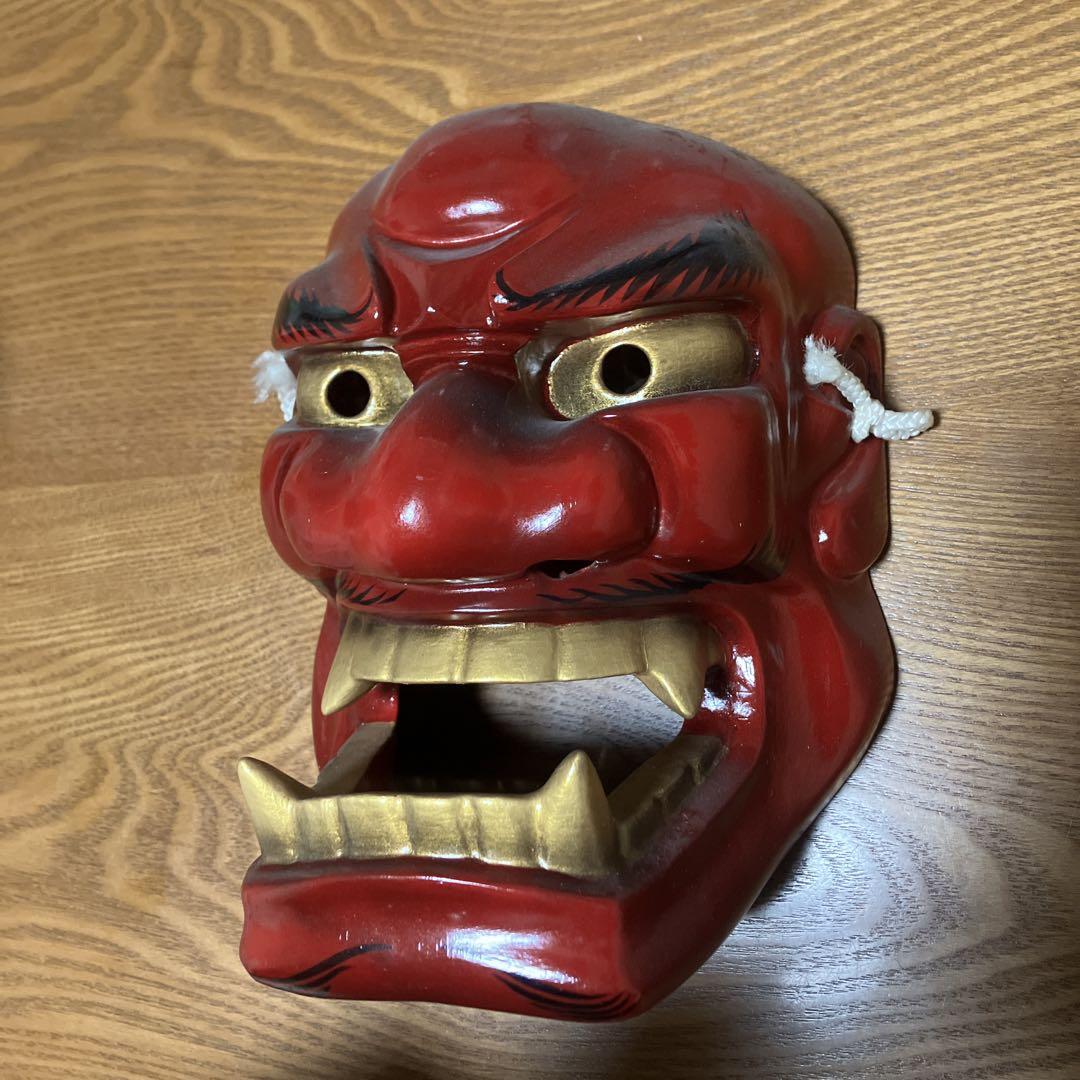 半幅帯　般若　能面　翁　赤系 半幅帯 般若 能面 翁 赤系