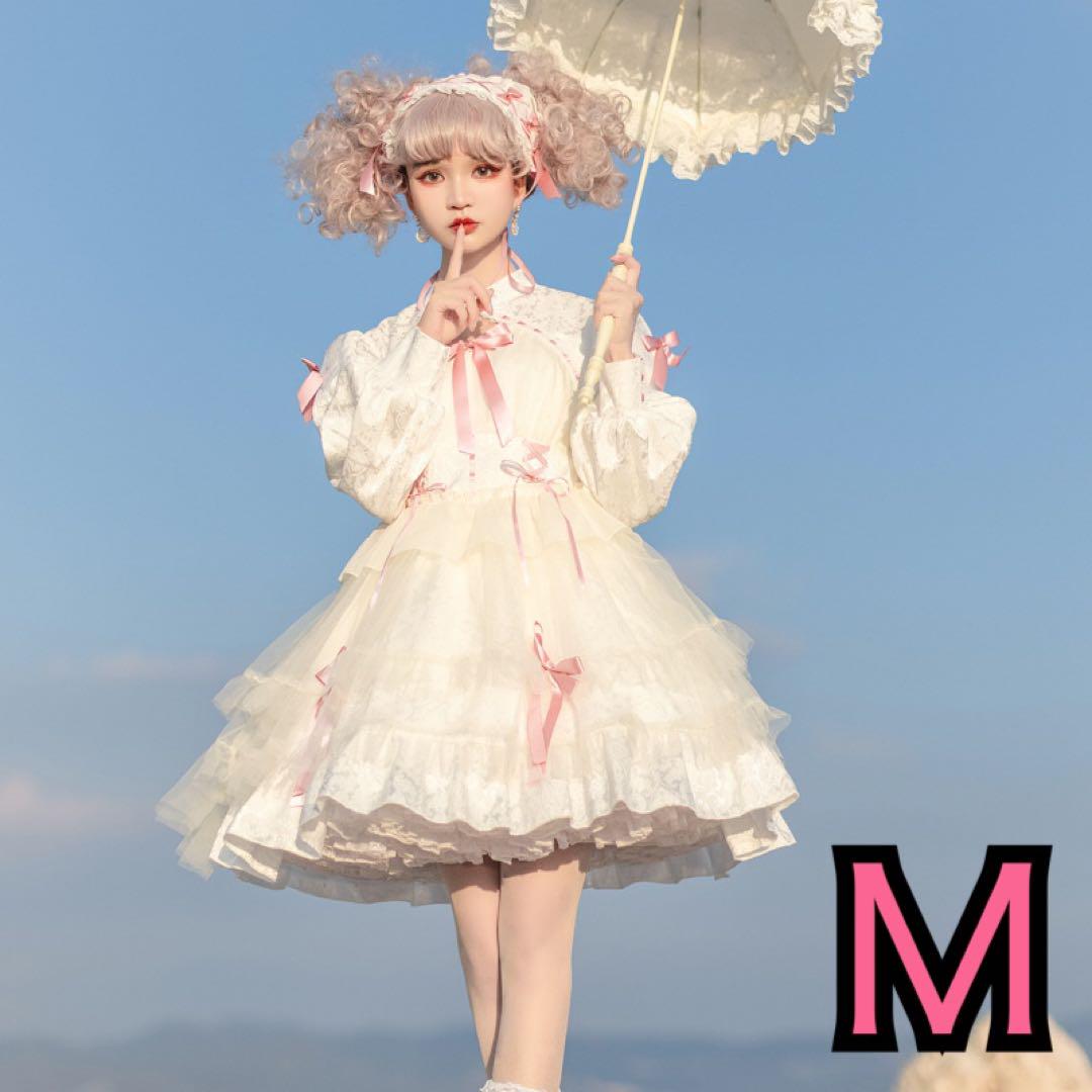 レア ロリータ ミニワンピース 白 ピンクリボン Ｍサイズ レア ロリータ ミニ ワンピース 白 ピンク リボン Mサイズ