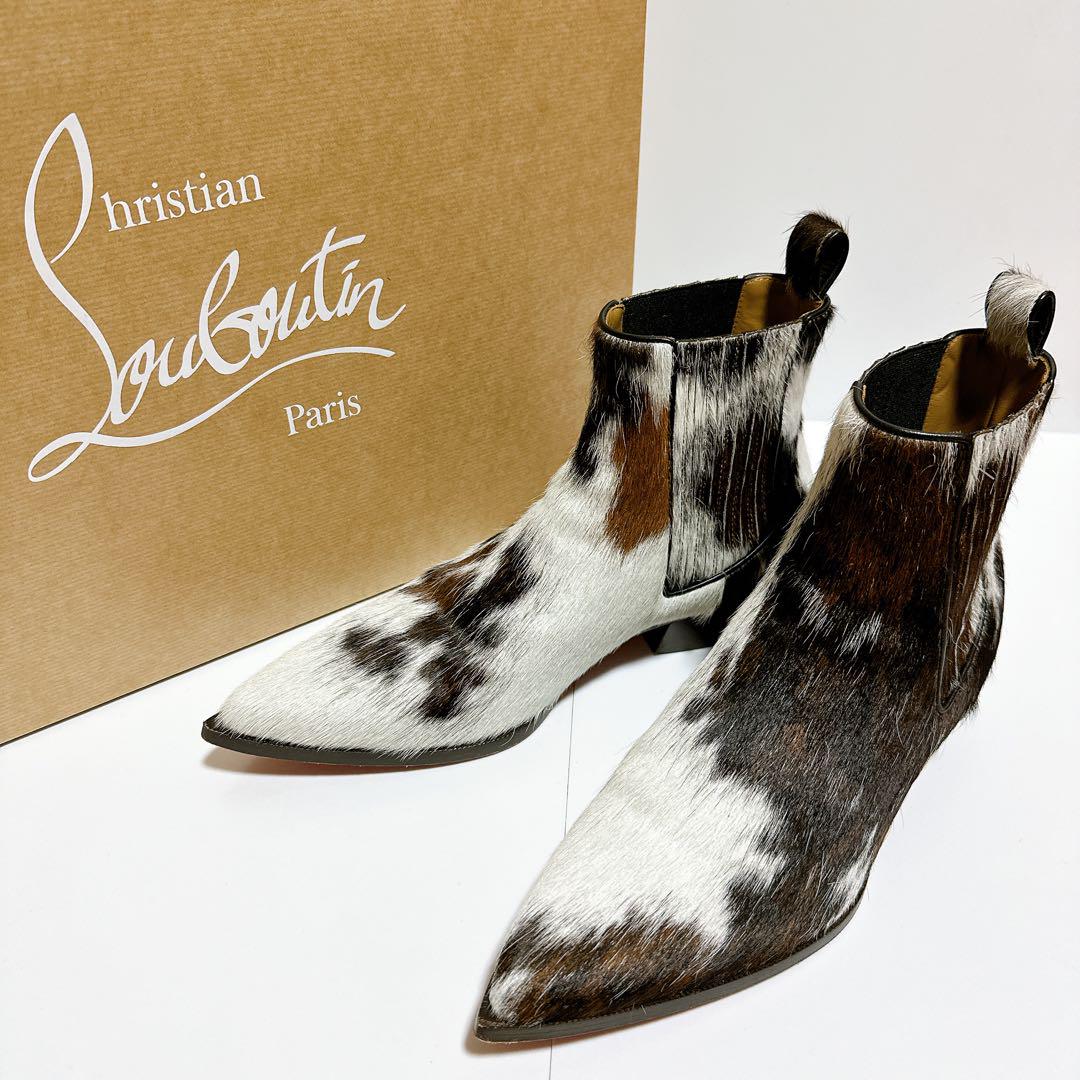 美品✨クリスチャンルブタン ゼブラ柄 ハラコ ブーティ ショートブーツ クリスチャンルブタン Cheliviss ハラコ ショートブーツ 25.5