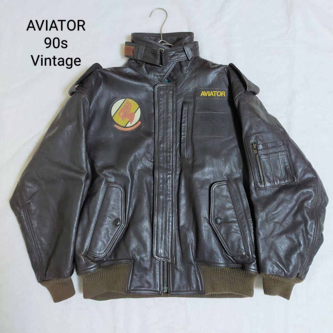 AVIATOR　フライトジャケット　ボンバージャケット　牛革　ブラウン　M　希少 AVIATOR フライトジャケット ボンバージャケット 牛革 ブラウン