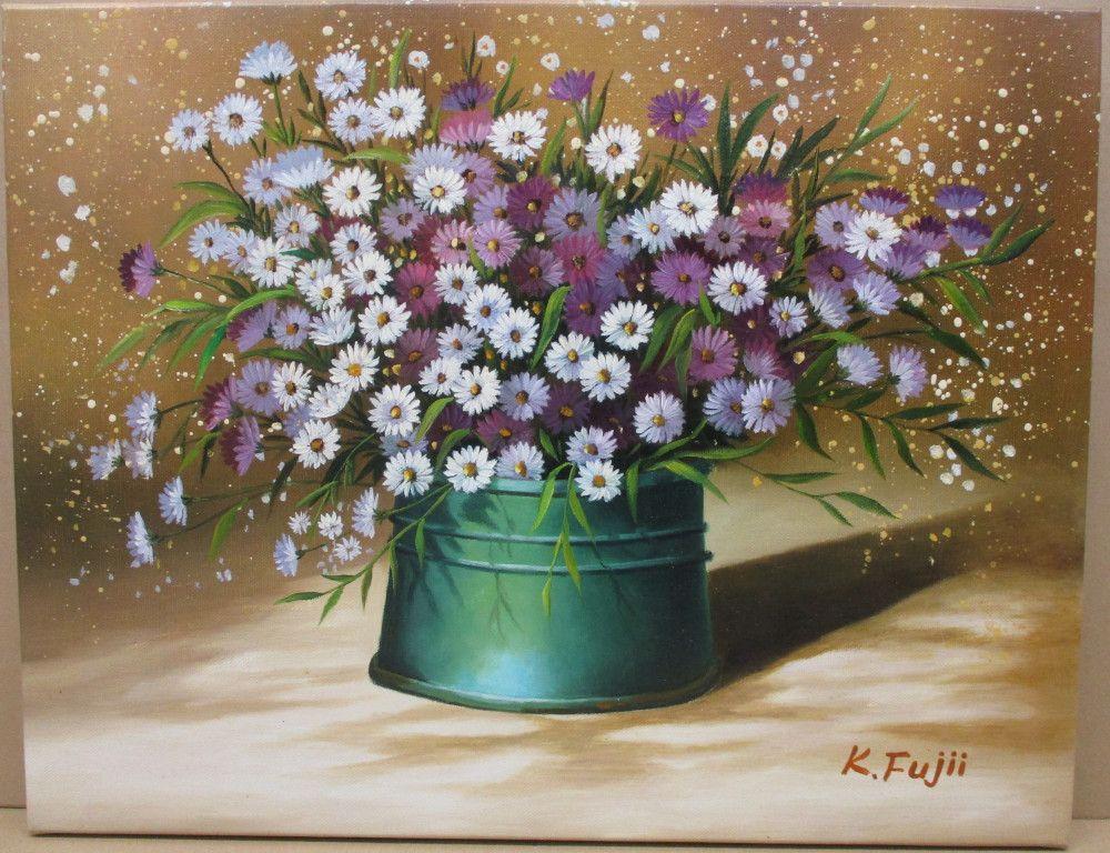 絵画　Ｆ６サイズ　藤井康二　マーガレット　パープル　画歴書及びサイン入 sale【ART】藤井康二真筆(マーガレットパープル)6号｜ 絵画