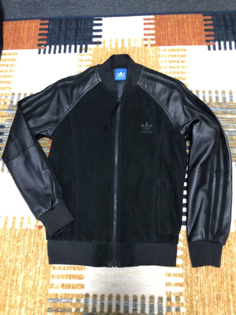 adidas アディダス レザートラックジャケット 羊革 シープスキンブラック黒 adidas アディダス シープスキン レザートラックジャケット