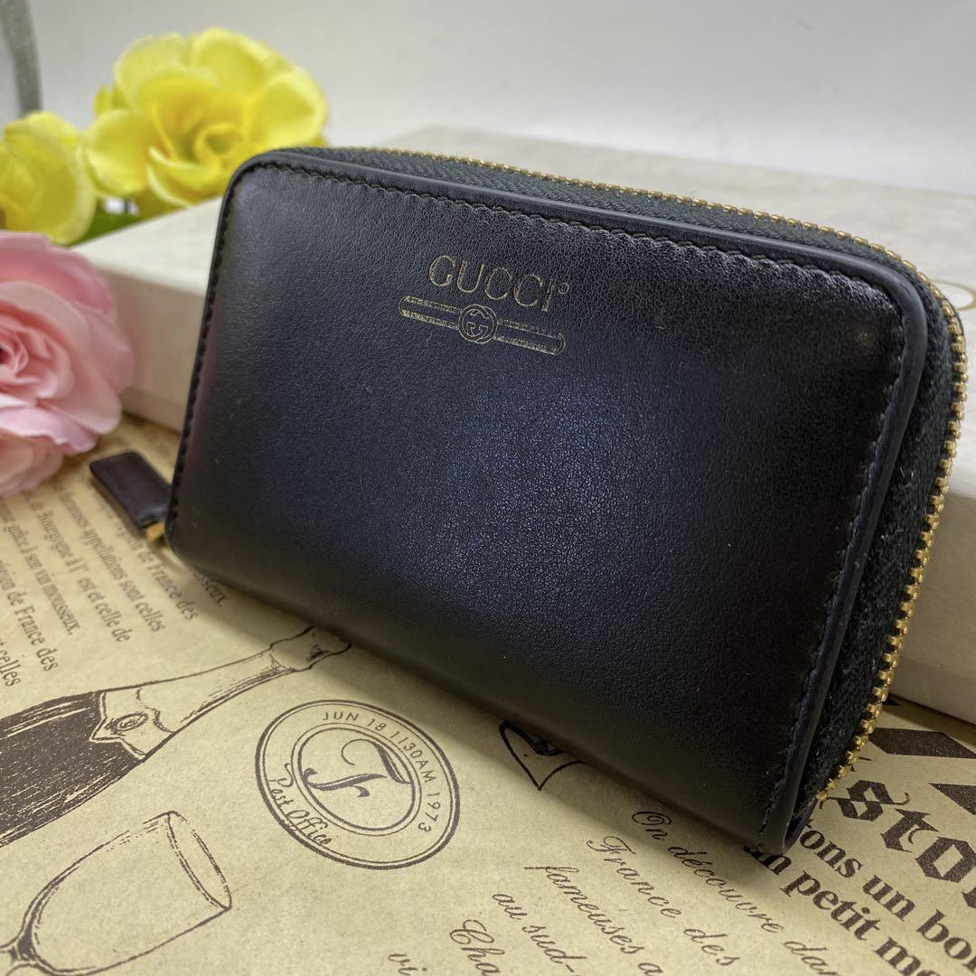 グッチ コンパクト ミニ ロゴ コインケース 小銭 革 黒 FO274 グッチ コンパクト ミニ ロゴ コインケース 小銭 革 黒 FO274