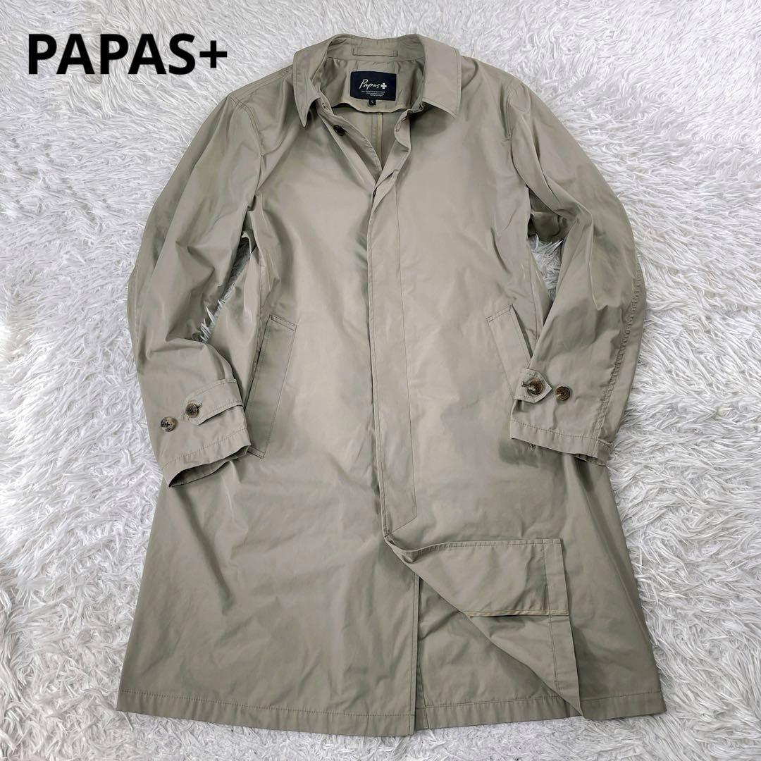 パパス Papas トレンチコート ベージュ Lサイズ 日本製】パパス PAPAS+ ステンカラーコート ベージュ ナイロン