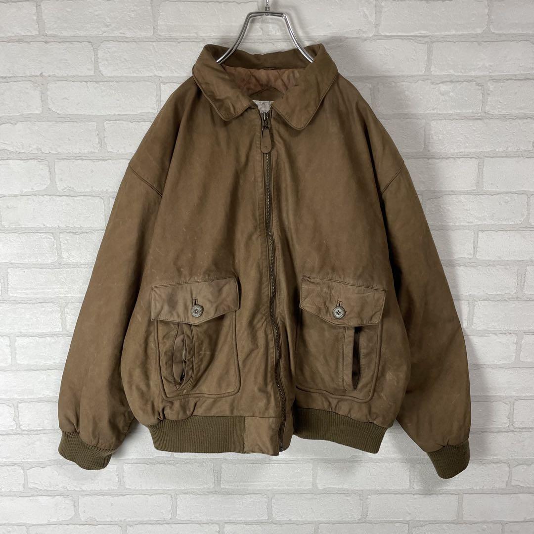 希少】ヴィンテージレザージャケット A2ブルゾン 本革 XL 短丈身