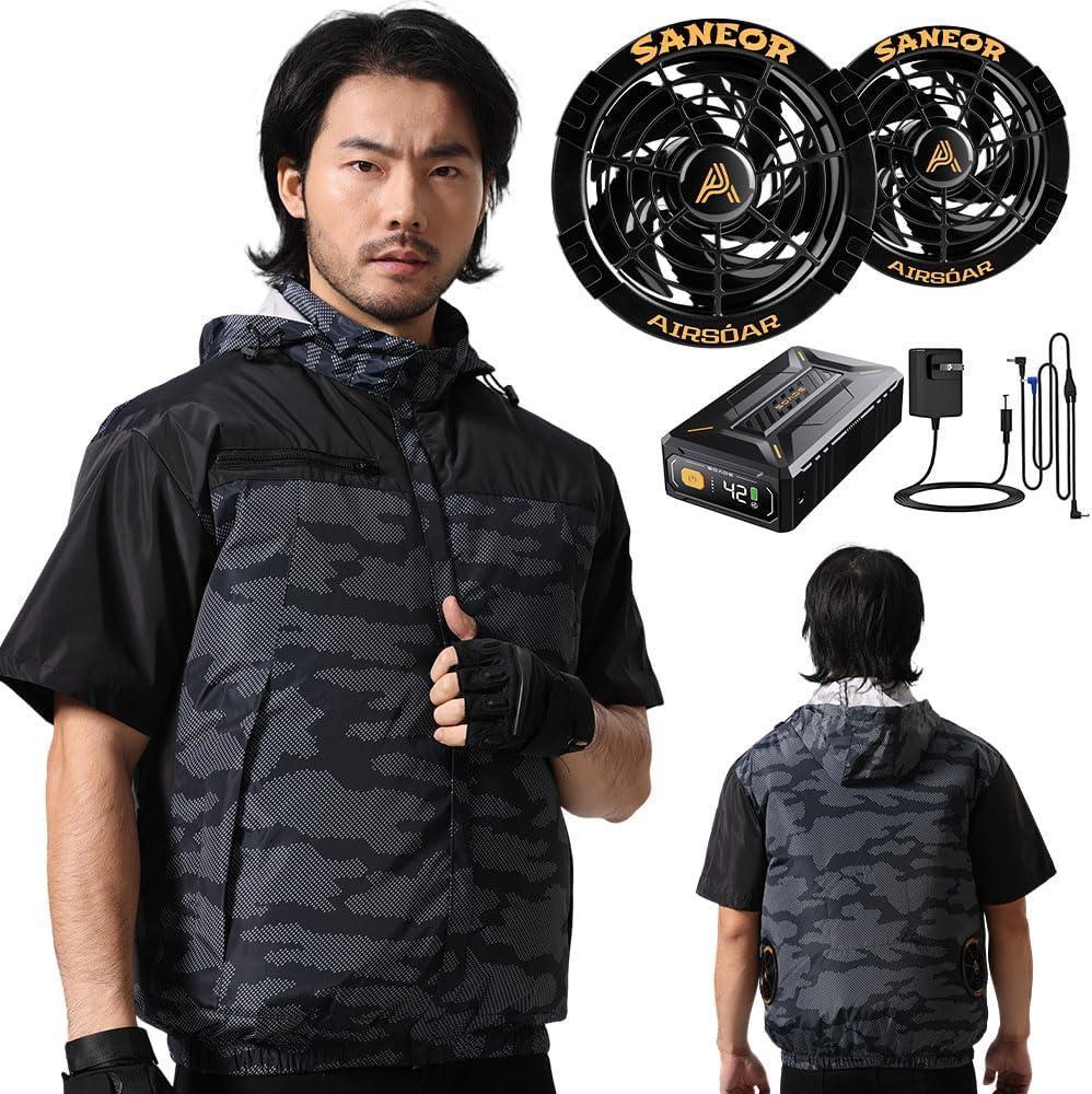 限定1品】空調作業服 半袖 42V超高出力 40500mAhバッテリー XL