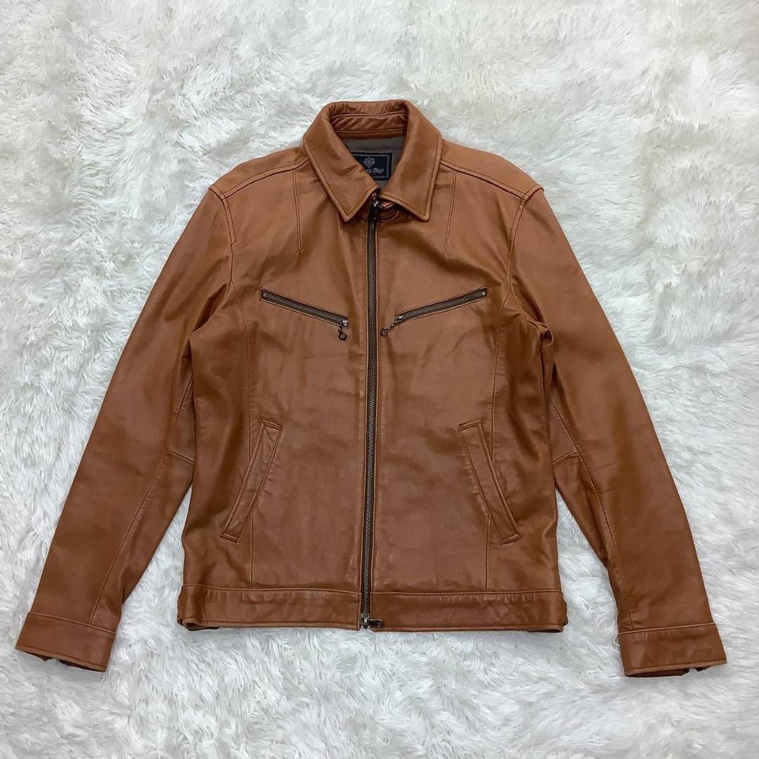 メンズビキ レザーコート キャメル 羊革 エルボーパッチ