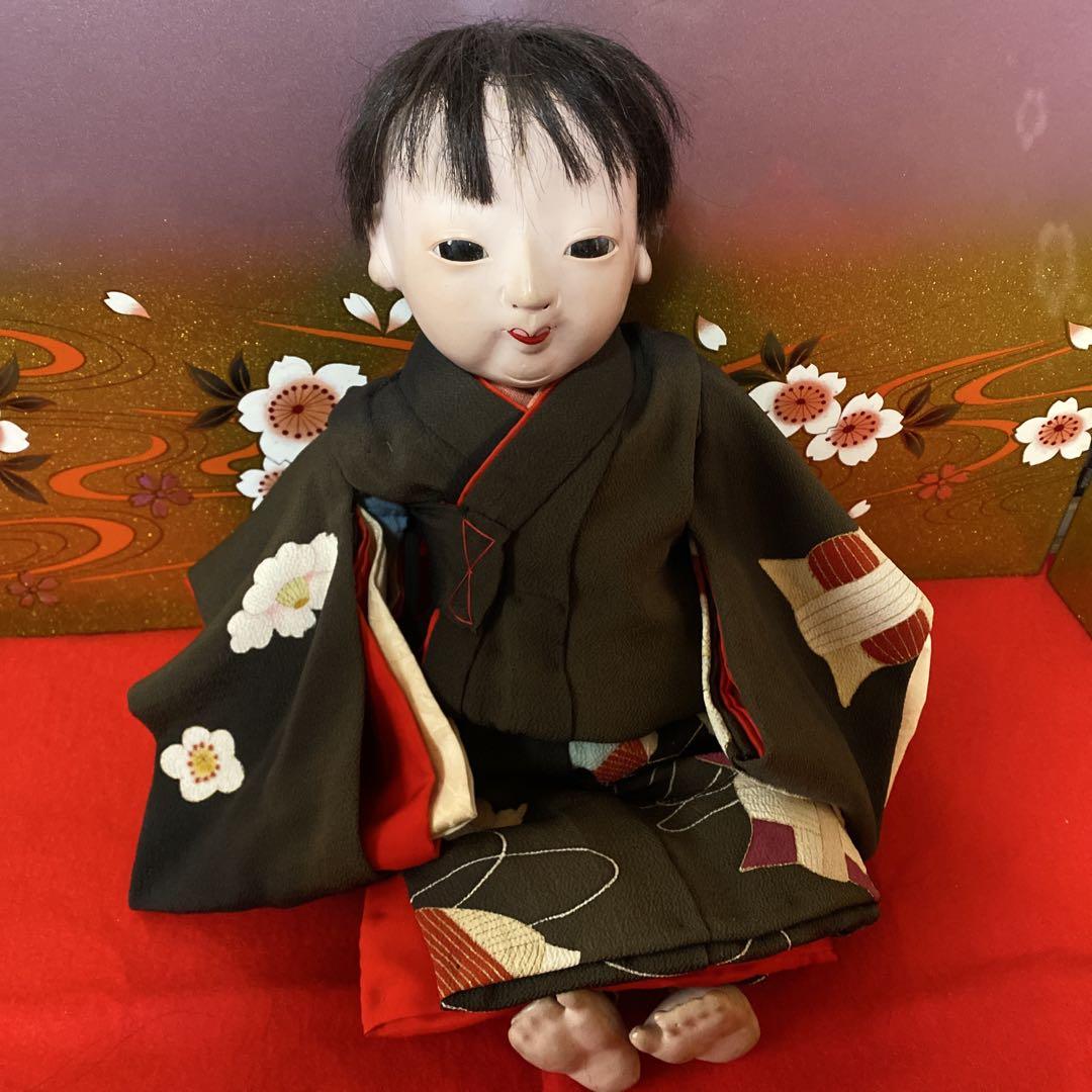 まあ可愛い　小さ目　古い市松人形　３５ｃｍ位　明治　大正　オープンマウス　人毛 TETE Jumeau 2号オープンマウス - 懐古どぉるMicico|和洋