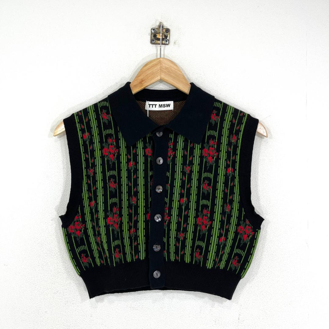 ttt msw flower jacquard knit vest 黒 極美品 𝑻𝑻𝑻 𝑴𝑺𝑾 𝑭𝒍𝒐𝒘𝒆𝒓 𝑱𝒂𝒄𝒒𝒖𝒂𝒓𝒅 𝒌𝒏𝒊𝒕